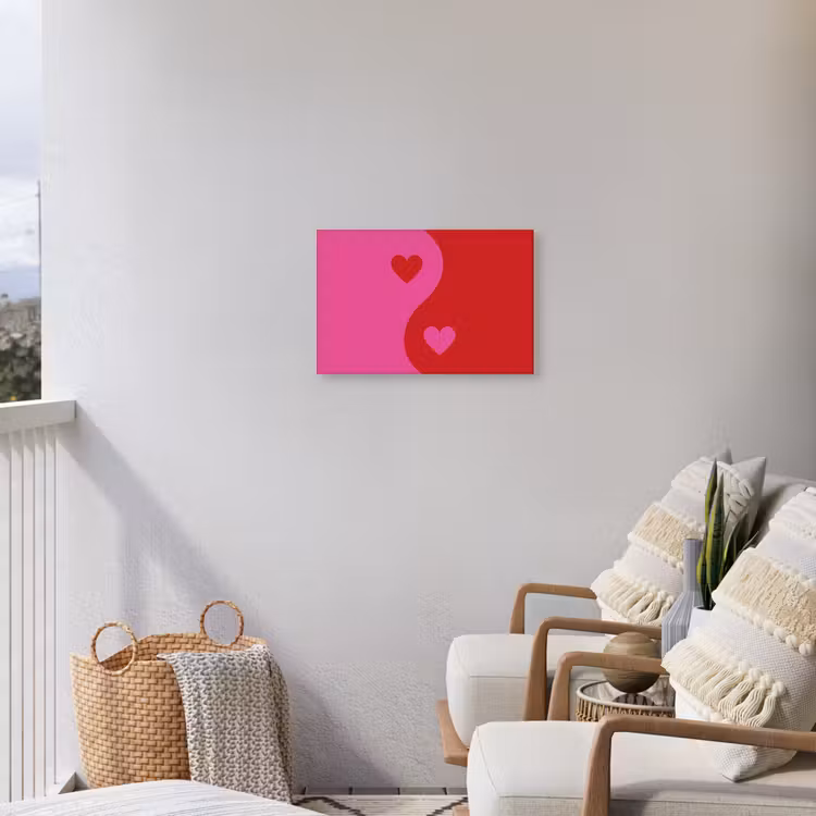 Minimalistisch - Rood - Roze - Hartjes Tuinposter op houten frame 2 cm dik klein -sfeer1