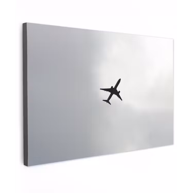 Minimalistisch - Silhouet - Zwart - Vliegtuig Tuinposter op houten frame 2 cm dik klein -3d