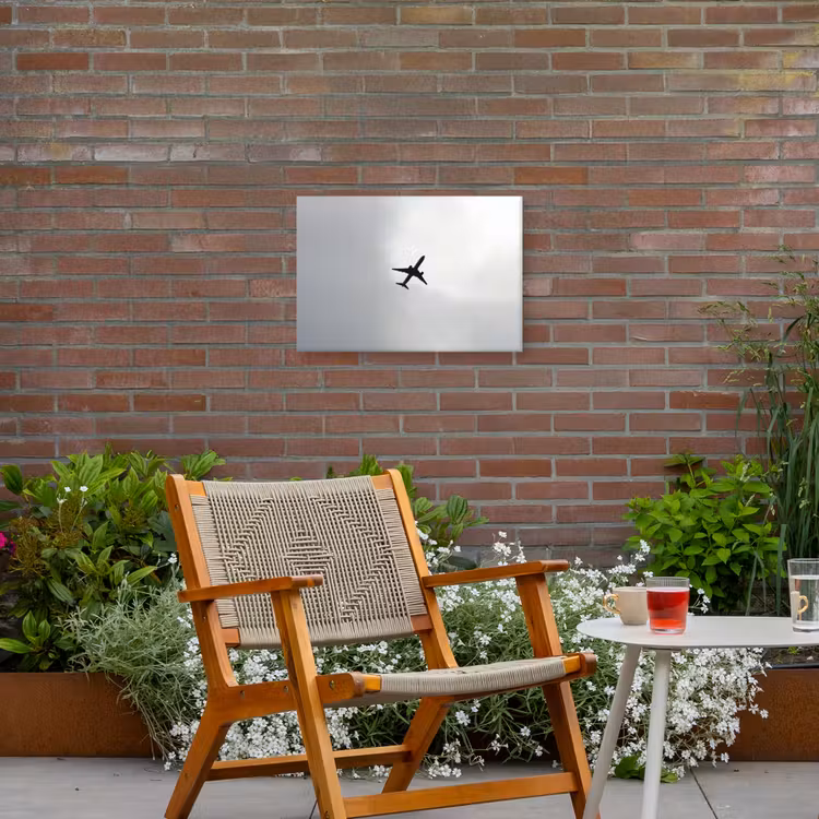Minimalistisch - Silhouet - Zwart - Vliegtuig Tuinposter op houten frame 2 cm dik klein -sfeer3