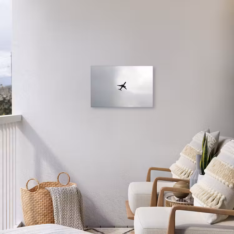 Minimalistisch - Silhouet - Zwart - Vliegtuig Tuinposter op houten frame 2 cm dik klein -sfeer1