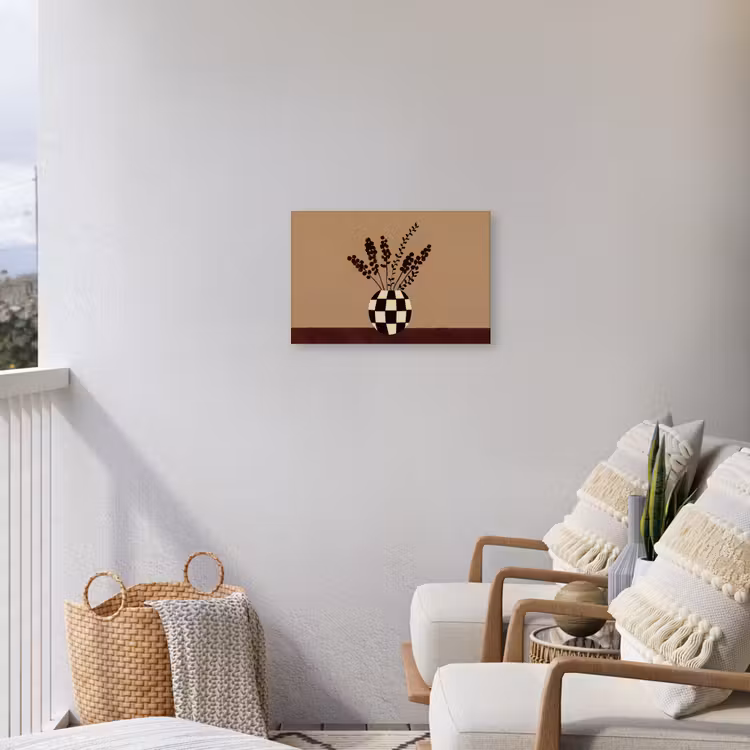 Minimalistisch - Vaas - Bloemen - Bruin Tuinposter op houten frame 2 cm dik klein -sfeer1