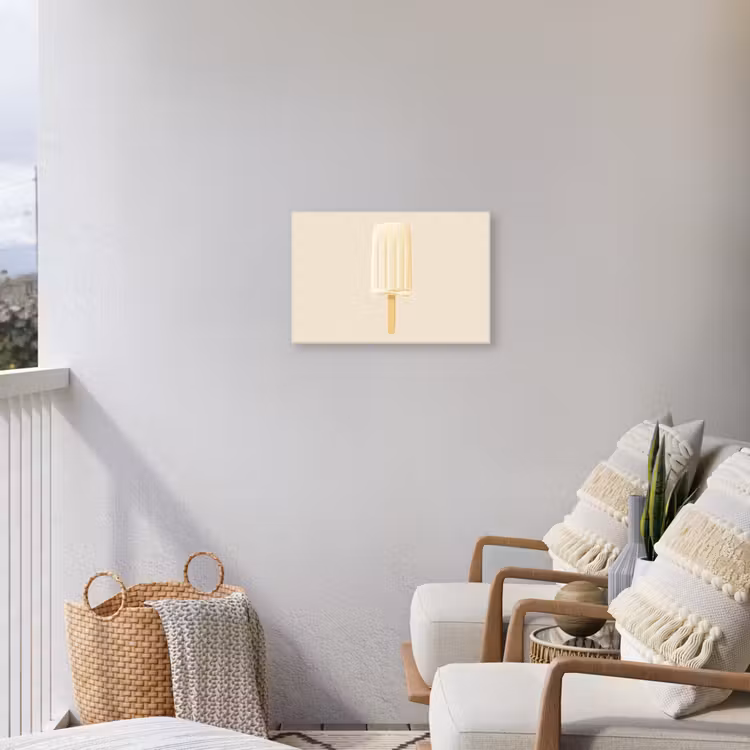 Minimalistisch - Waterijsje - Stokje - Beige Tuinposter op houten frame 2 cm dik klein -sfeer1