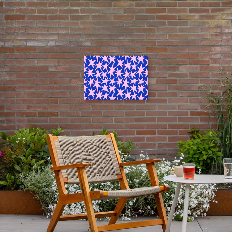 Modern - Sterren - Blauw Tuinposter op houten frame 2 cm dik klein 845 -sfeer3