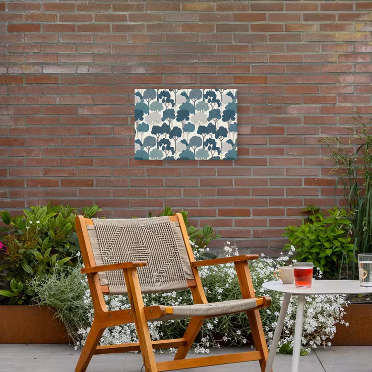 Modern - Bomen - Bos - Patroon - Blauw Tuinposter op houten frame 2 cm dik klein 845 -sfeer3