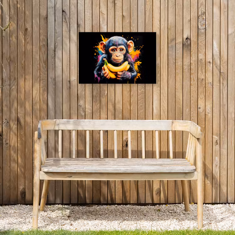 Aap - Graffiti - Kleurrijk - Bananen - Modern Tuinposter op houten frame 2 cm dik klein -sfeer4