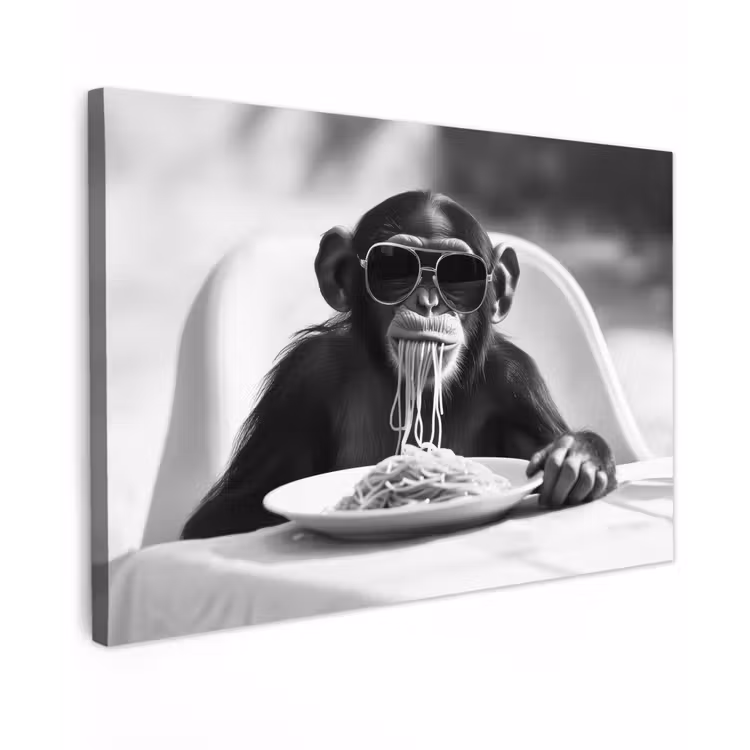 Aap - Spaghetti - Zonnebril - Zwart wit - Cool - Dier Tuinposter op houten frame 2 cm dik klein -3d