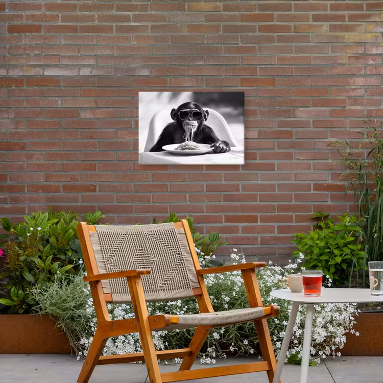 Aap - Spaghetti - Zonnebril - Zwart wit - Cool - Dier Tuinposter op houten frame 2 cm dik klein -sfeer3