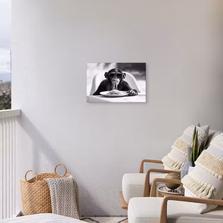 Aap - Spaghetti - Zonnebril - Zwart wit - Cool - Dier Tuinposter op houten frame 2 cm dik klein -sfeer1