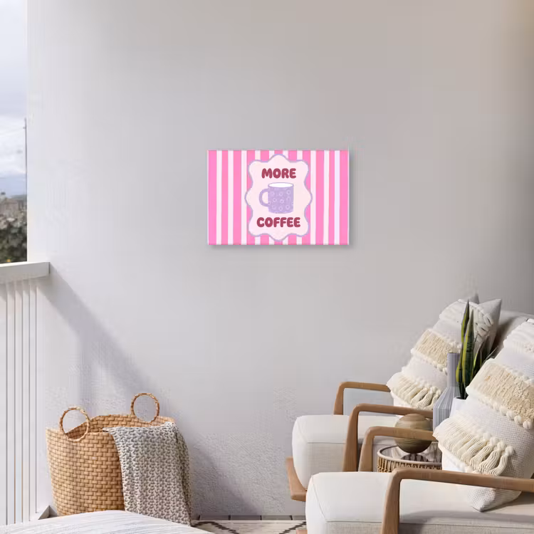 More coffee - Roze - Paars - Strepen - Mok Tuinposter op houten frame 2 cm dik klein -sfeer1