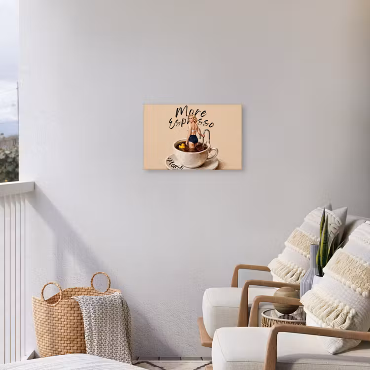 More espresso - Koffie - Eend Tuinposter op houten frame 2 cm dik klein -sfeer1