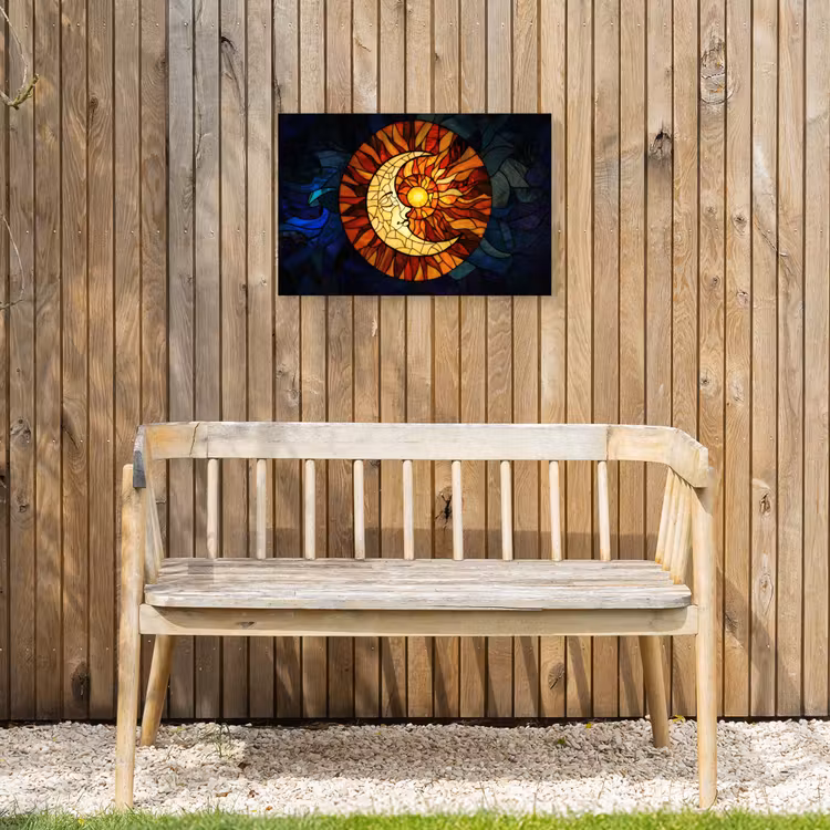Mozaïek - Glas - Maan - Donkerblauw Tuinposter op houten frame 2 cm dik klein -sfeer4