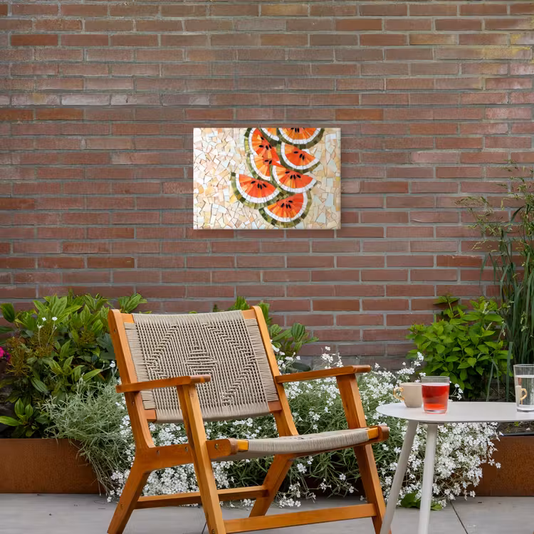 Mozaïek - Watermeloen - Rood - Pitten Tuinposter op houten frame 2 cm dik klein -sfeer3