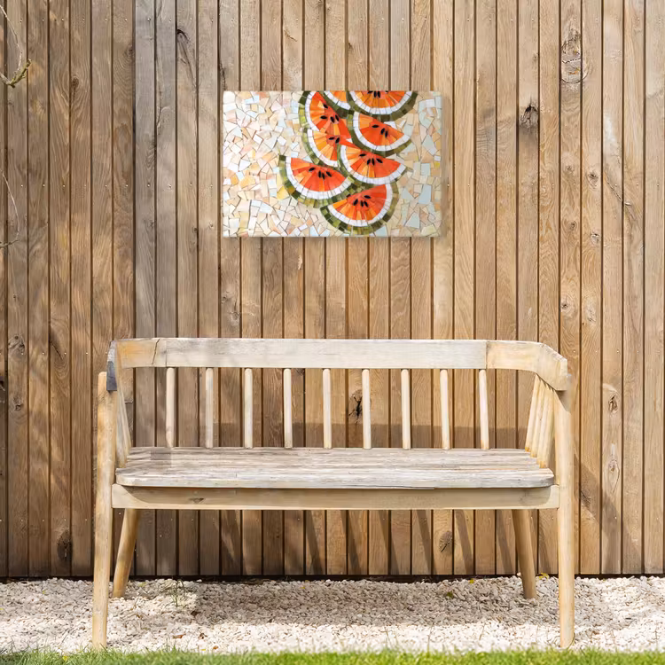 Mozaïek - Watermeloen - Rood - Pitten Tuinposter op houten frame 2 cm dik klein -sfeer4
