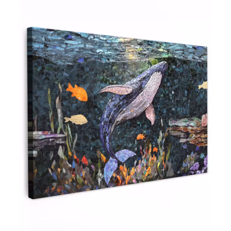 Mozaïek - Walvis - Koraal - Water Tuinposter op houten frame 2 cm dik klein -3d
