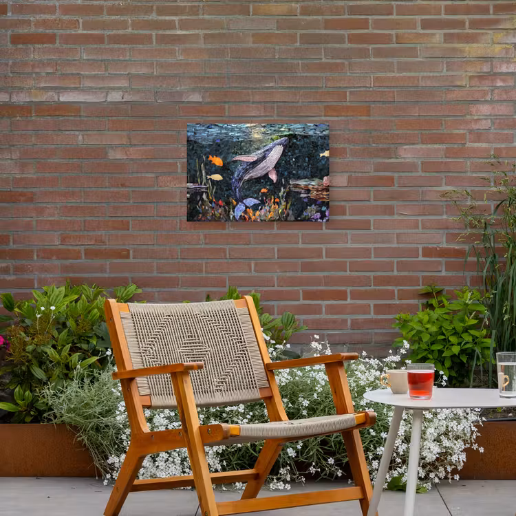 Mozaïek - Walvis - Koraal - Water Tuinposter op houten frame 2 cm dik klein -sfeer3