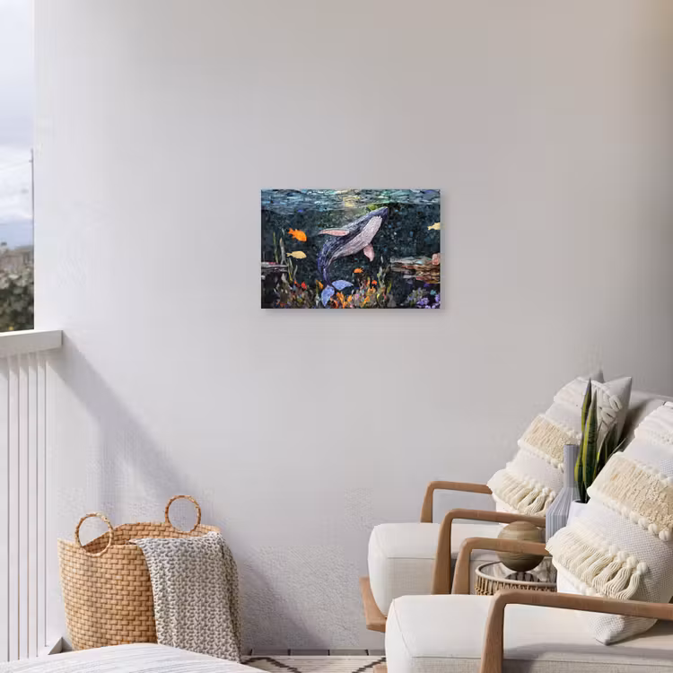 Mozaïek - Walvis - Koraal - Water Tuinposter op houten frame 2 cm dik klein -sfeer1