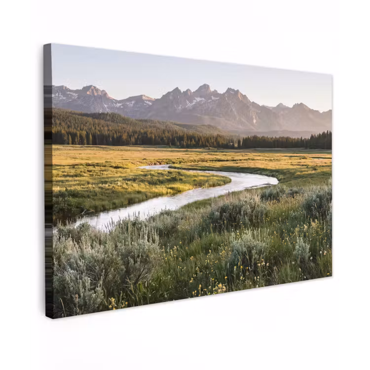 Berglandschap - Rivier - Bos Tuinposter op houten frame 2 cm dik klein -3d