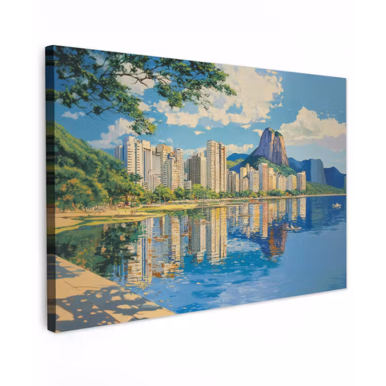 Berg - Skyline - Strand - Water Tuinposter op houten frame 2 cm dik klein -3d