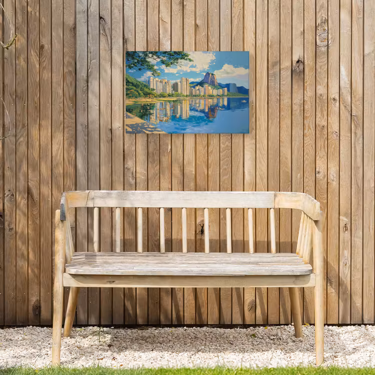 Berg - Skyline - Strand - Water Tuinposter op houten frame 2 cm dik klein -sfeer4