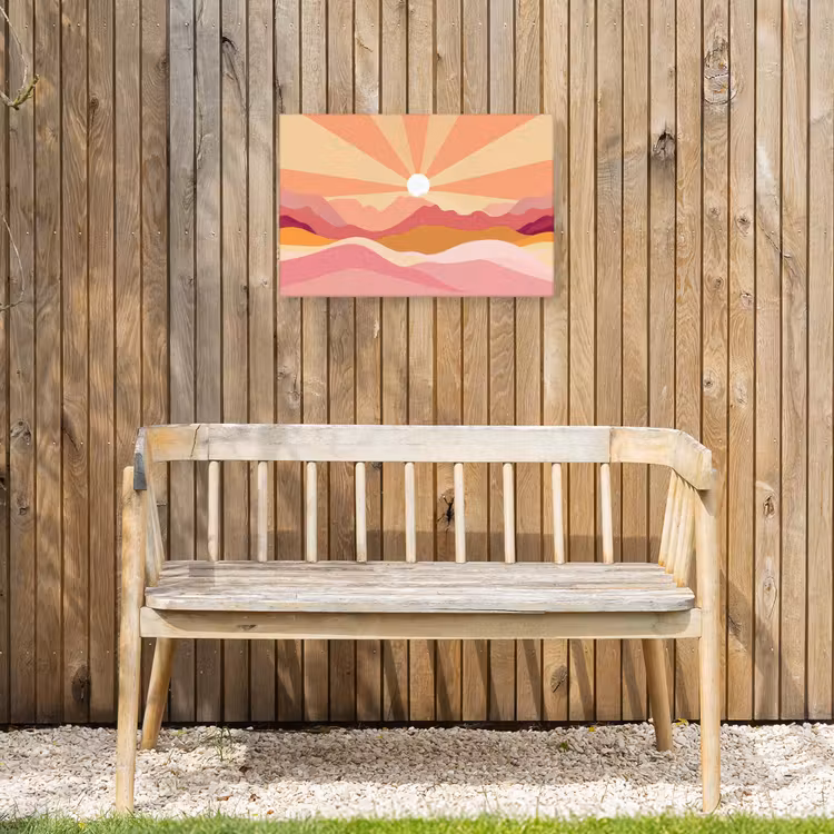 Bergen - Abstract - Zonnestralen - Roze Tuinposter op houten frame 2 cm dik klein -sfeer4