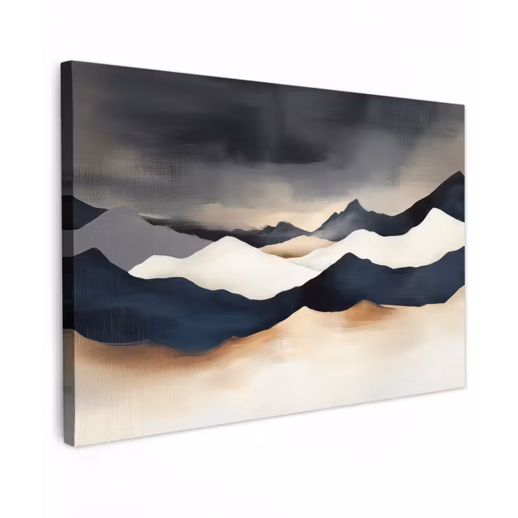 Bergen - Donkerblauw - Landschap Tuinposter op houten frame 2 cm dik klein -3d