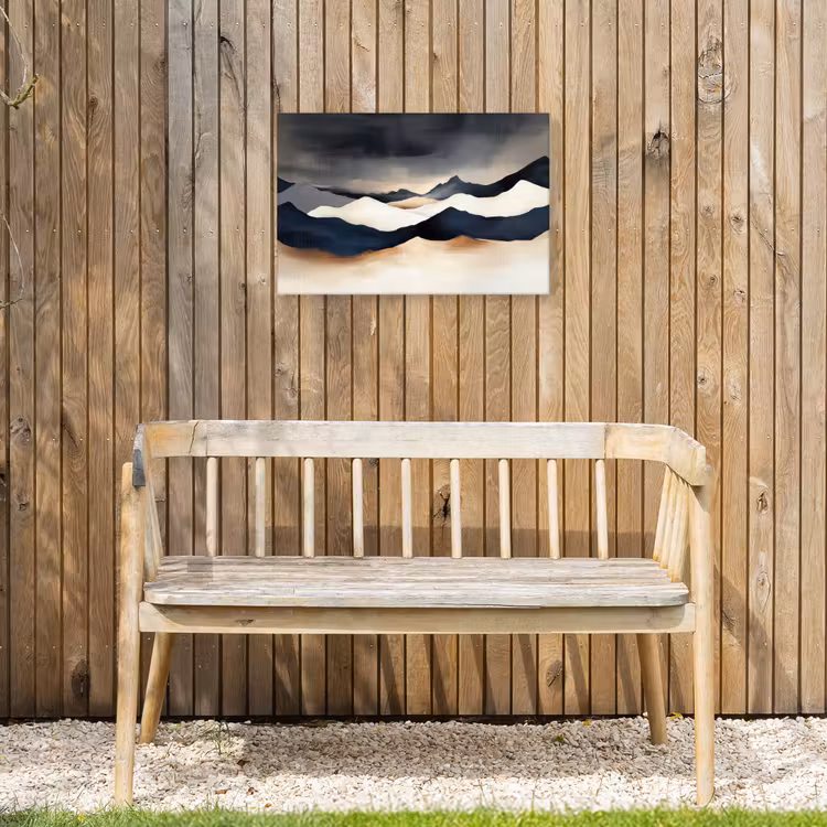 Bergen - Donkerblauw - Landschap Tuinposter op houten frame 2 cm dik klein -sfeer4