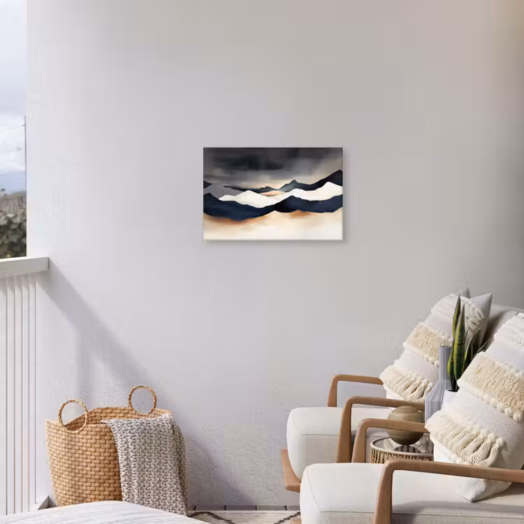 Bergen - Donkerblauw - Landschap Tuinposter op houten frame 2 cm dik klein -sfeer1