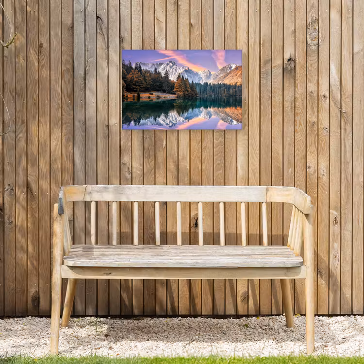 Bergen - Bos - Water - Lucht - Roze - Paars Tuinposter op houten frame 2 cm dik klein -sfeer4