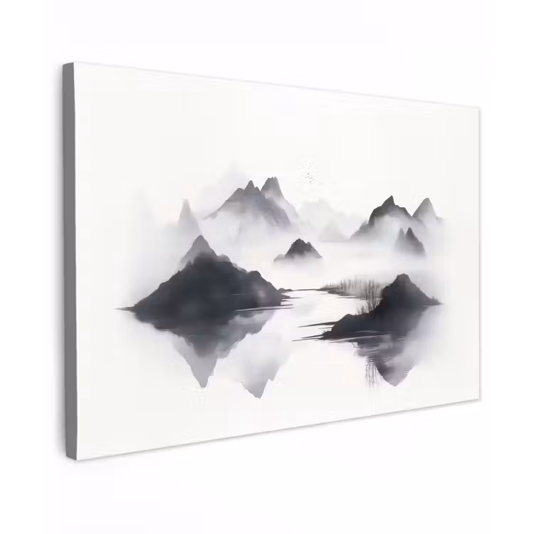 Bergen - Mistig - Water - Wit Tuinposter op houten frame 2 cm dik klein -3d
