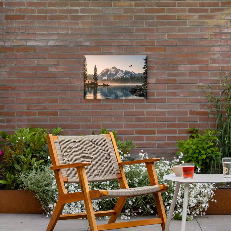 Bergen - Water - Bomen Tuinposter op houten frame 2 cm dik klein -sfeer3