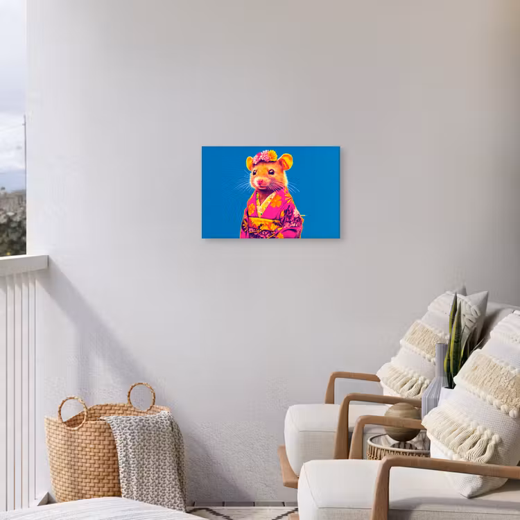 Muis - Kimono - Bloemen - Blauw Tuinposter op houten frame 2 cm dik klein -sfeer1