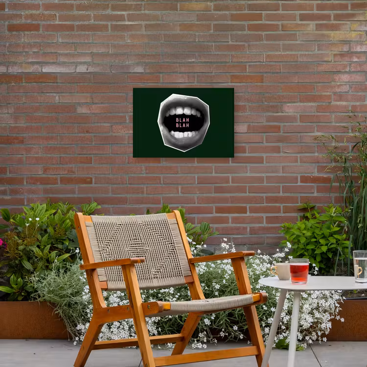 Mond - Groen - Illustratie - BLAH BLAH Tuinposter op houten frame 2 cm dik klein -sfeer3