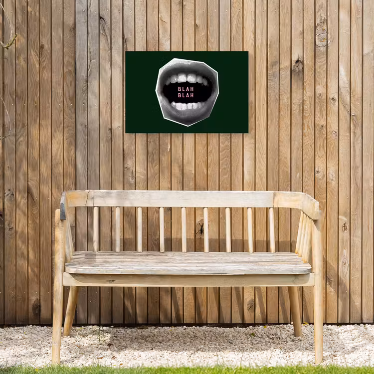 Mond - Groen - Illustratie - BLAH BLAH Tuinposter op houten frame 2 cm dik klein -sfeer4