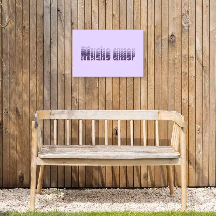 Mucho amor - Paars - Gelaagde letters Tuinposter op houten frame 2 cm dik klein -sfeer4