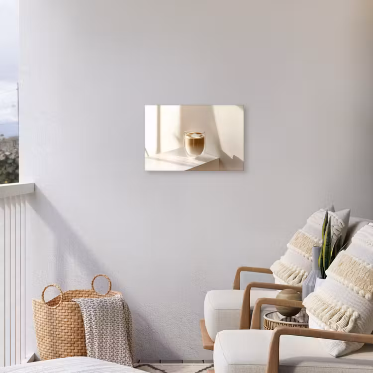 Mok - Latte - Minimalistisch - Schaduw Tuinposter op houten frame 2 cm dik klein -sfeer1