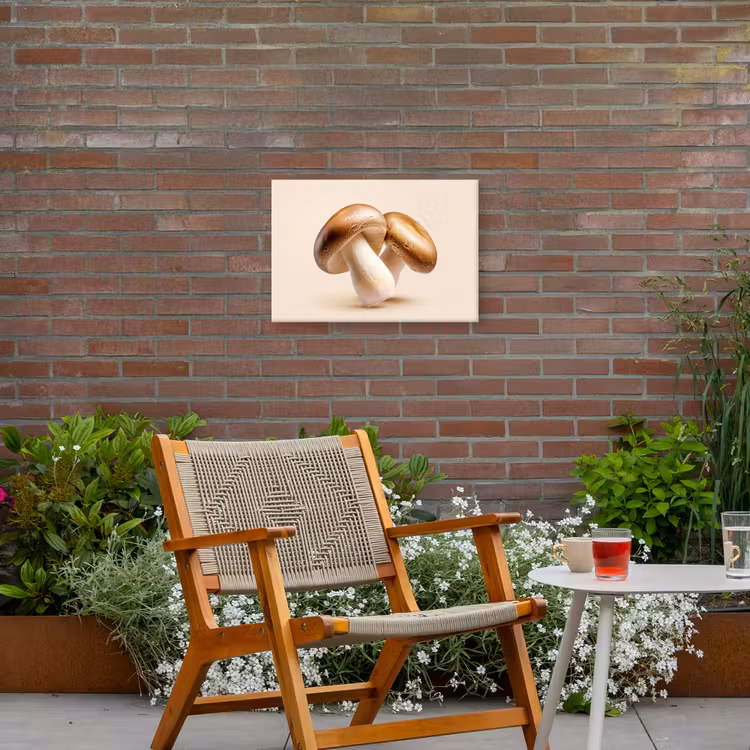 Champignons - Zacht - Beige Tuinposter op houten frame 2 cm dik klein -sfeer3