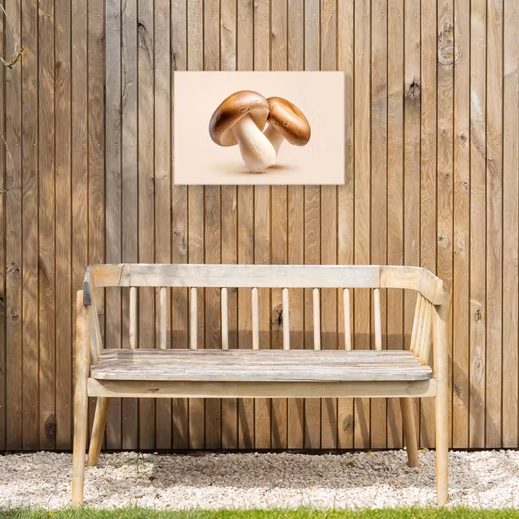 Champignons - Zacht - Beige Tuinposter op houten frame 2 cm dik klein -sfeer4