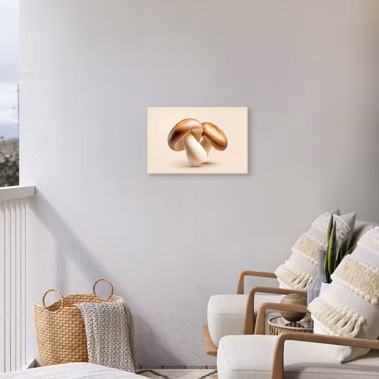 Champignons - Zacht - Beige Tuinposter op houten frame 2 cm dik klein -sfeer1