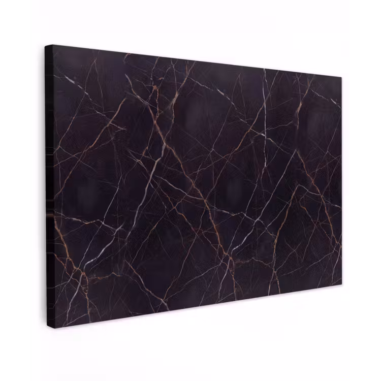 Natuursteen - Marmerpatroon - Abstract - Modern - Zwart - Goud Tuinposter op houten frame 2 cm dik klein -3d