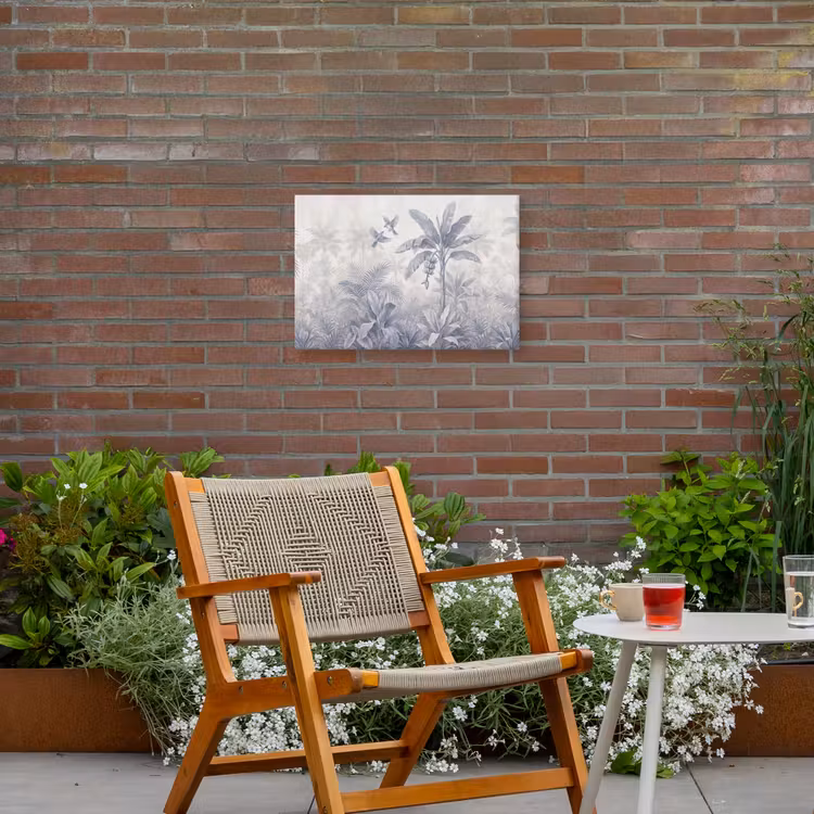 Natuur - Vogel - Jungle - Illustratie - Blauw Tuinposter op houten frame 2 cm dik klein -sfeer3