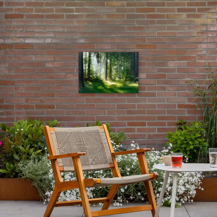 Natuur - Bomen - Bos - Groen - Zon - Gras - Planten Tuinposter op houten frame 2 cm dik klein -sfeer3