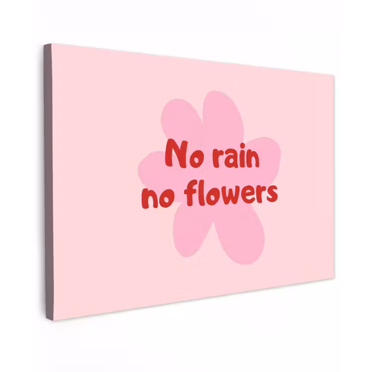 No rain no flowers - Bloem - Roze Tuinposter op houten frame 2 cm dik klein -3d