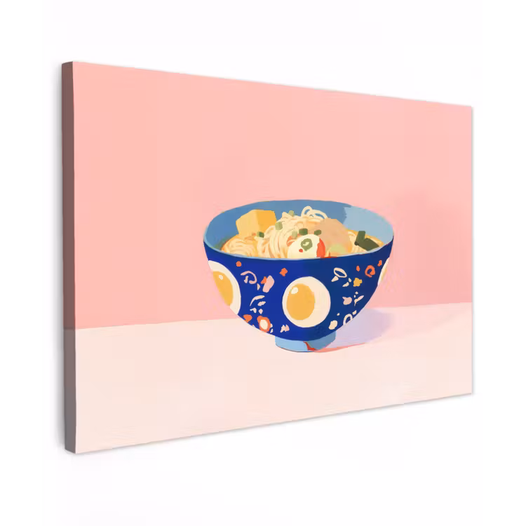 Noodles - Kom - Blauw - Illustratie Tuinposter op houten frame 2 cm dik klein -3d