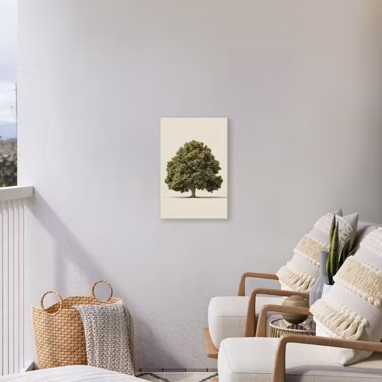 Eikenboom - Groen - Lichte achtergrond Tuinposter op houten frame 2 cm dik klein -sfeer1