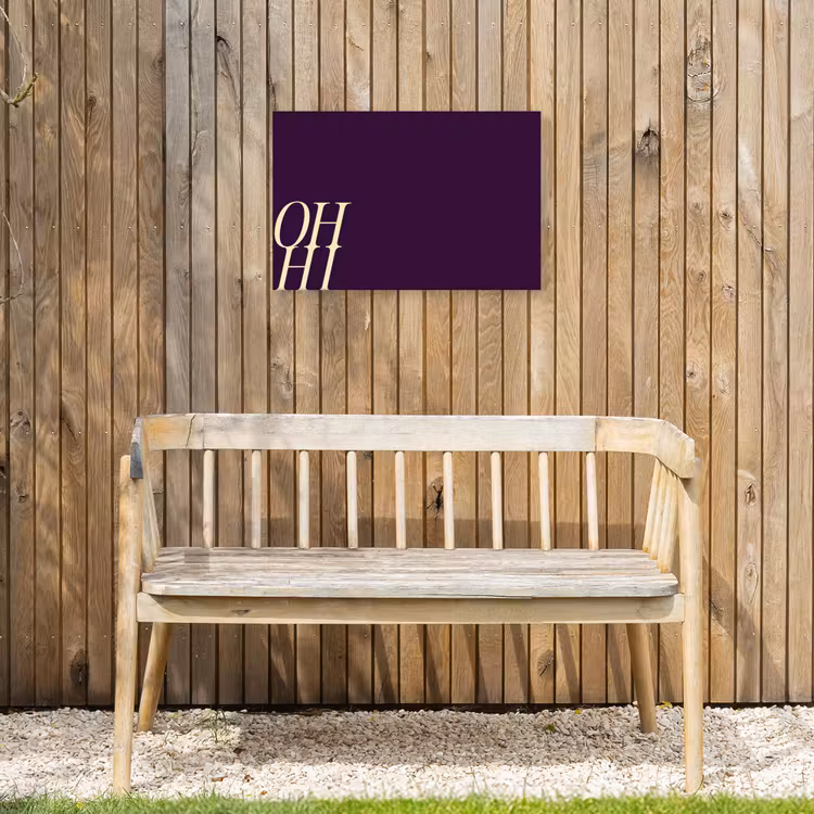 Oh hi - Paars - Cursief Tuinposter op houten frame 2 cm dik klein -sfeer4