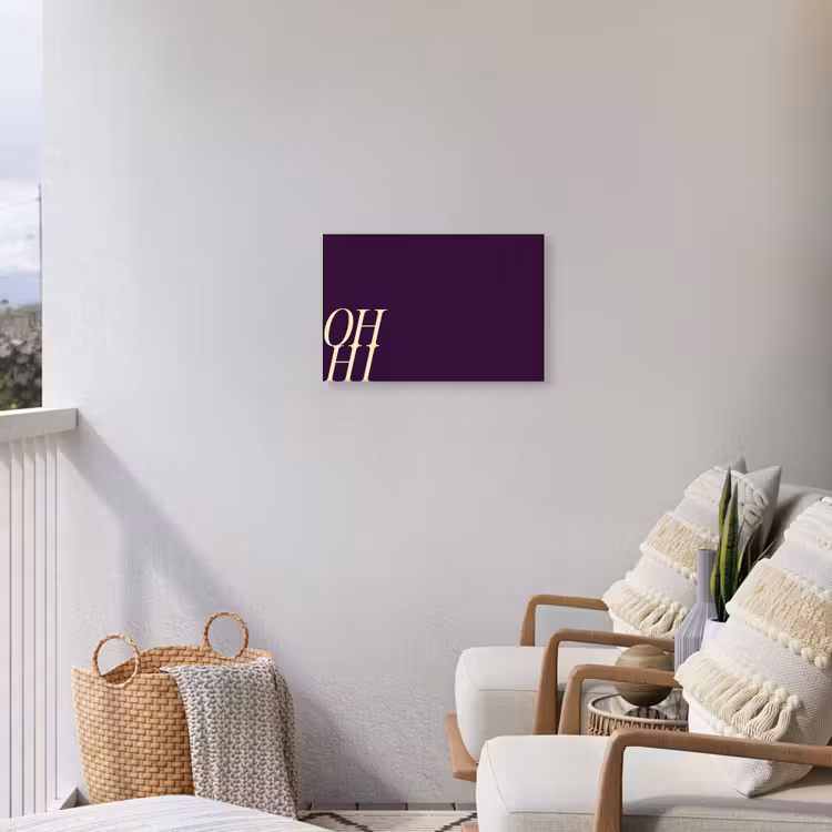 Oh hi - Paars - Cursief Tuinposter op houten frame 2 cm dik klein -sfeer1