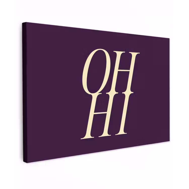 Oh hi - Paars - Minimalistisch Tuinposter op houten frame 2 cm dik klein -3d