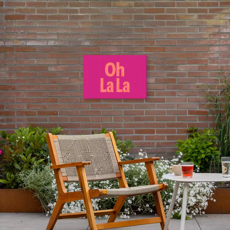 Oh la la - Luipaardprint - Roze Tuinposter op houten frame 2 cm dik klein -sfeer3
