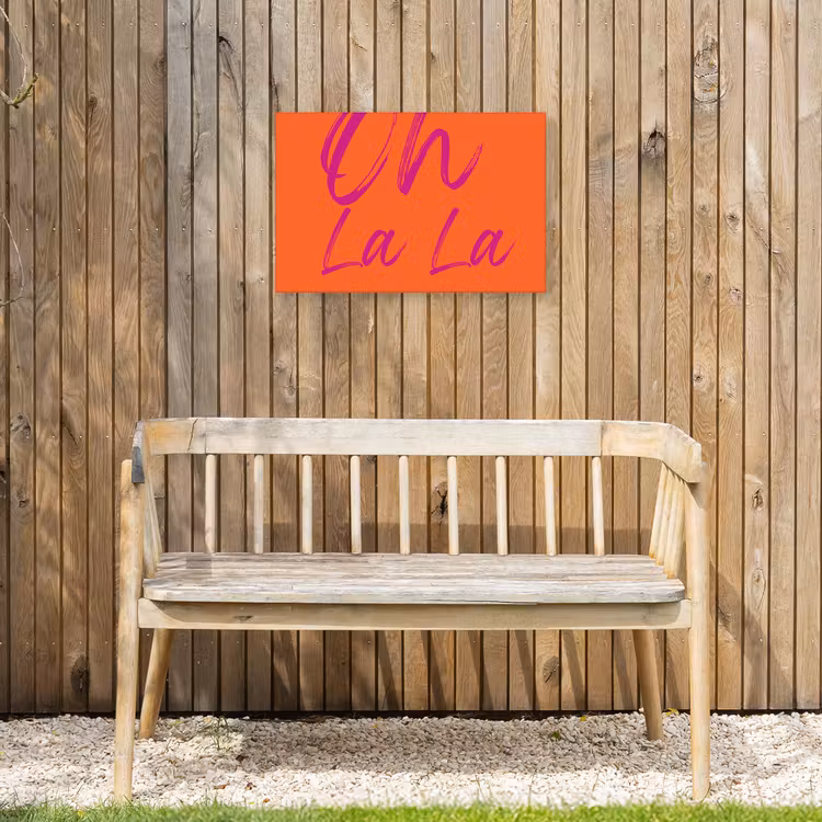 Oh la la - Oranje - Roze - Grafisch Tuinposter op houten frame 2 cm dik klein -sfeer3