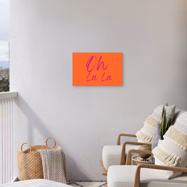 Oh la la - Oranje - Roze - Grafisch Tuinposter op houten frame 2 cm dik klein -sfeer1